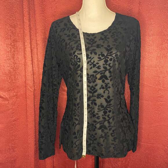 French Laundry Sz M Black Long Sleeve Velvet Floral goth witchy vampire classic - Picture 7 of 8